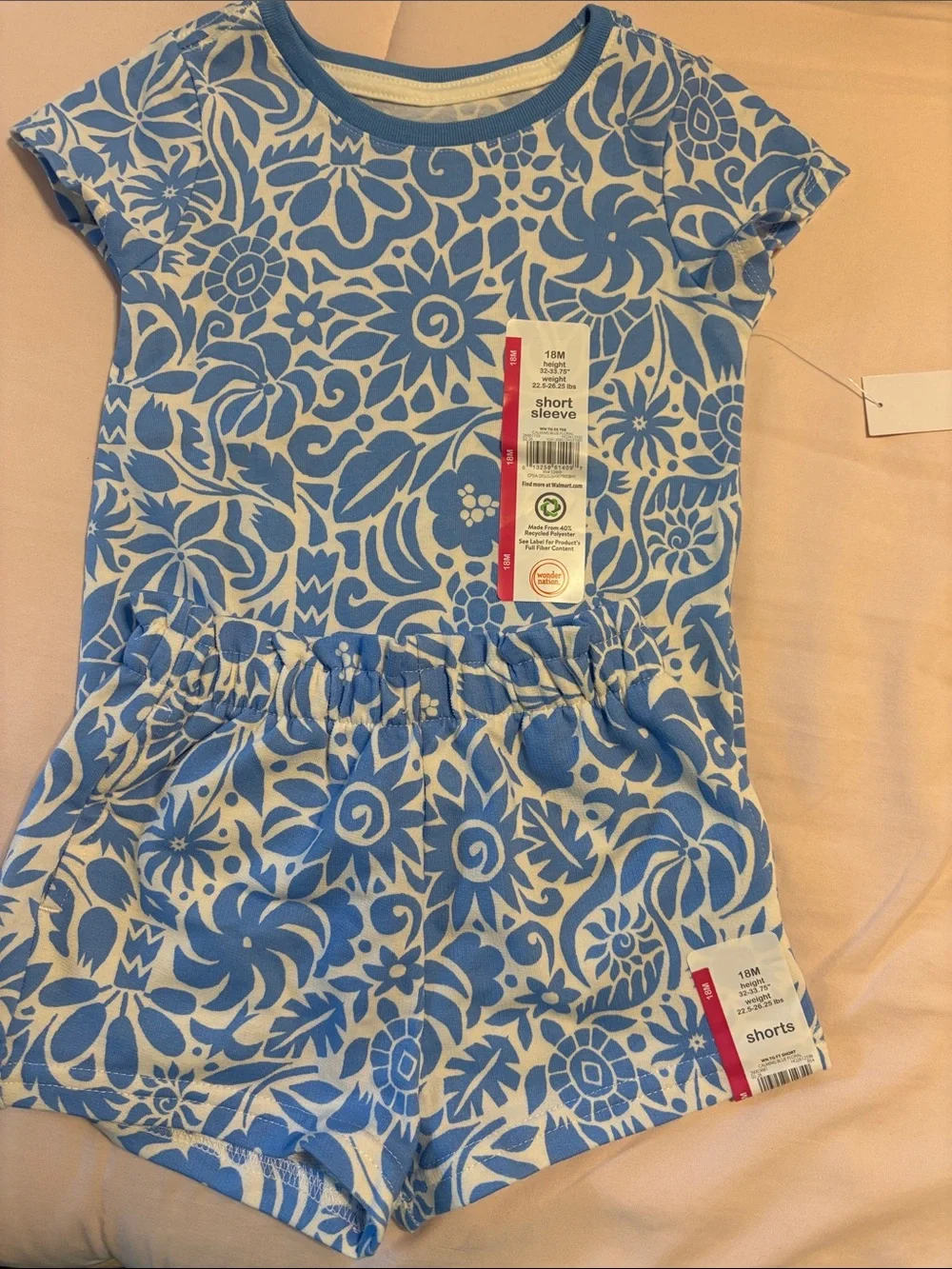 wonder nation Blue and White Floral Kids Matching Set